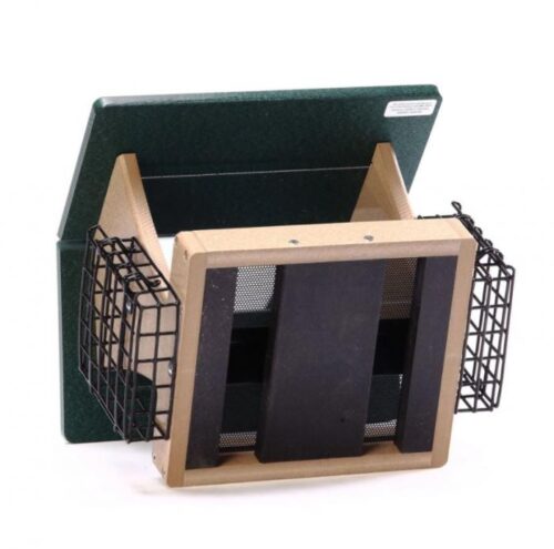 4 Quart Recycled Plastic Hopper Feeder with Suet Cages in Taupe and Green - Image 2