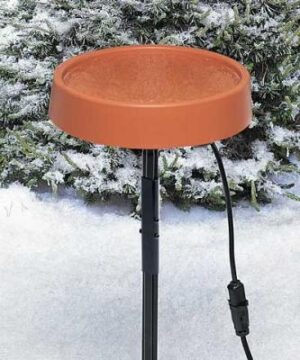 Heated Bird Bath w/Metal Stand Terra Cotta