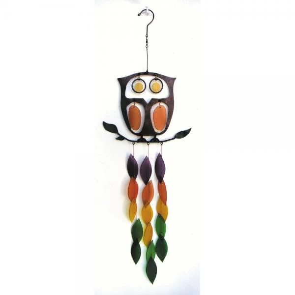 28" Retro Owl Metal Glass Chime