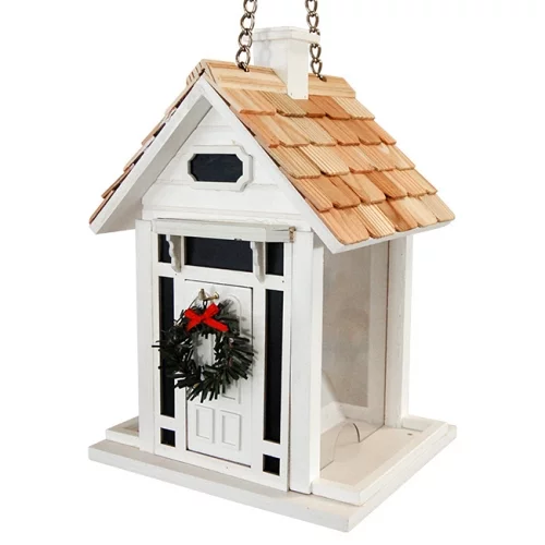White Christmas Cottage Birdfeeder