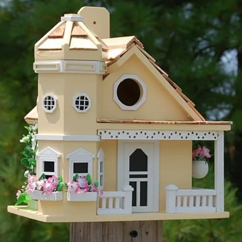 Yellow Flower Pot Cottage Birdhouse - Image 3
