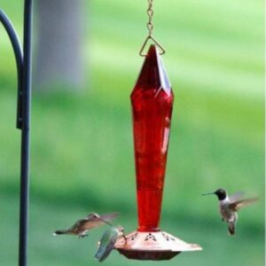 Glass ruby red hummingbird feeder designed for easy cleaning