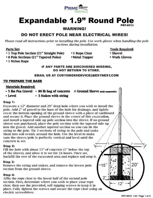 14' Galvanized Steel Easy Pulley System Martin House Pole - Image 8