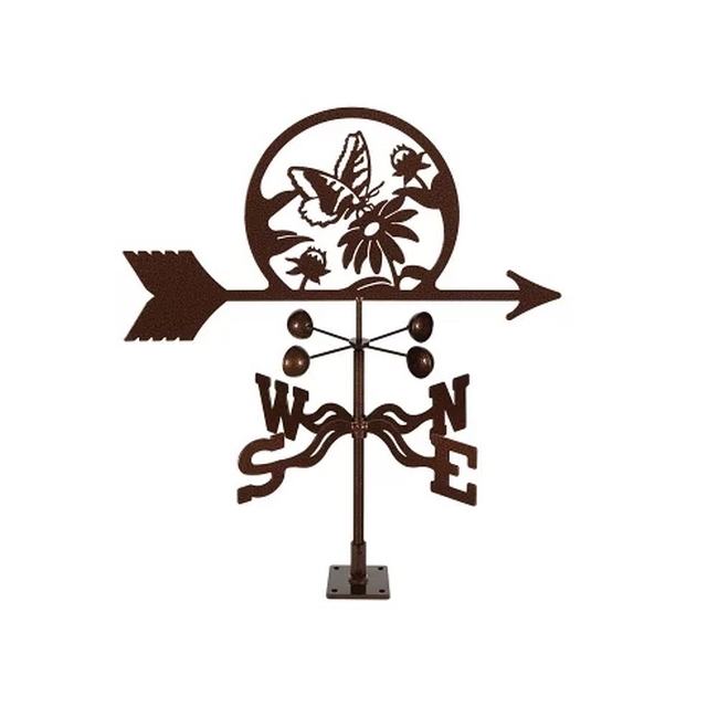 Butterfly & Flowers Weathervane - Choice of Roof, Deck, Post, 4-Sided, or Garden Mount
