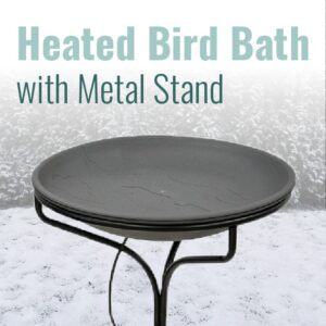 Heated 20" Bird Bath w/Metal Stand - Slate Color